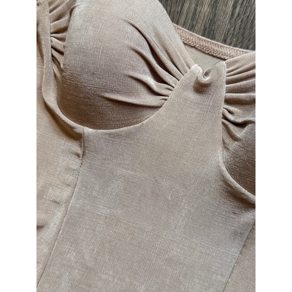 Vintage 80s French Bodysuit | Champagne Acetate Sculpted Bust Teddy Lingerie | M - Picture 6 of 11